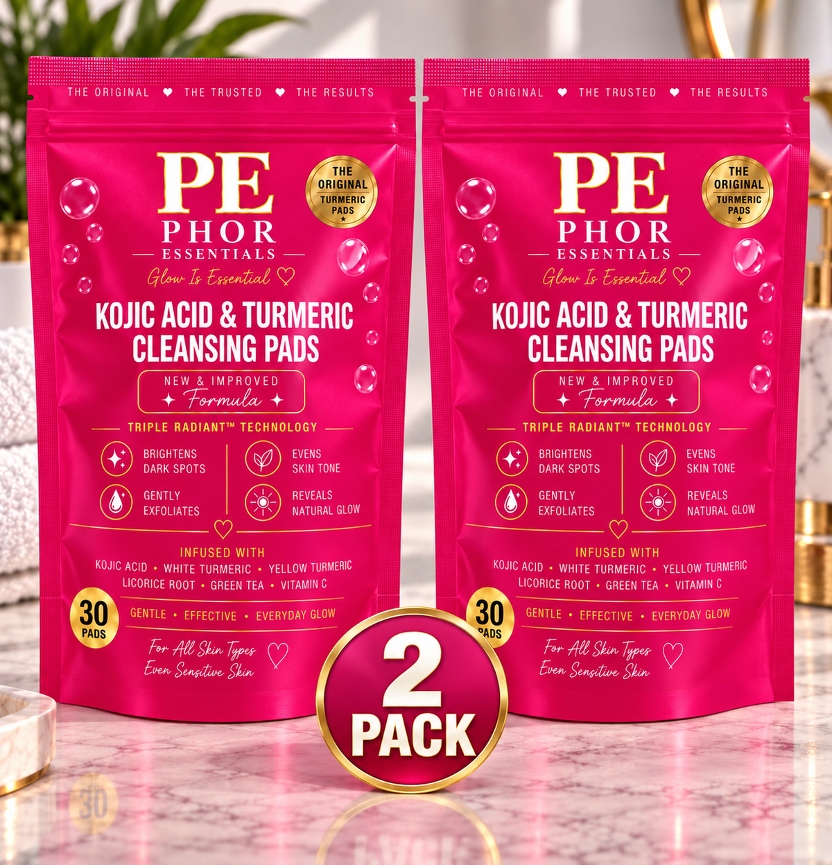2 Pack Turmeric Kojic Acid Exfoliating Cleansing Pads
