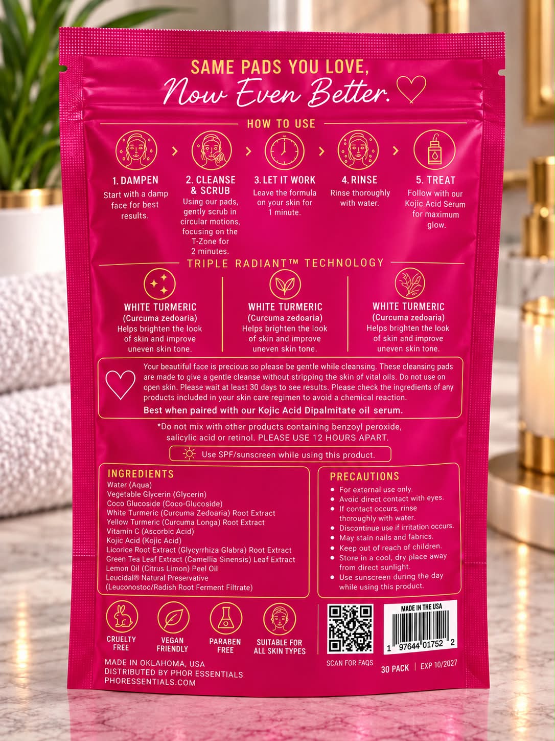 Kojic Acid Turmeric Pads Skin Brightening, Fades Dark Spots